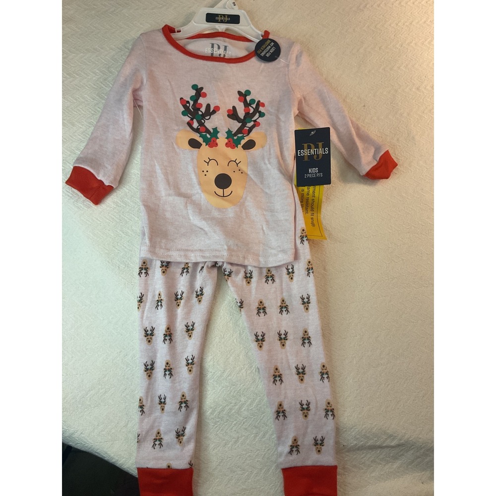 PJ Essentials Kids 18 Months Christmas Reindeer Pajamas Set‎ New Pink Red